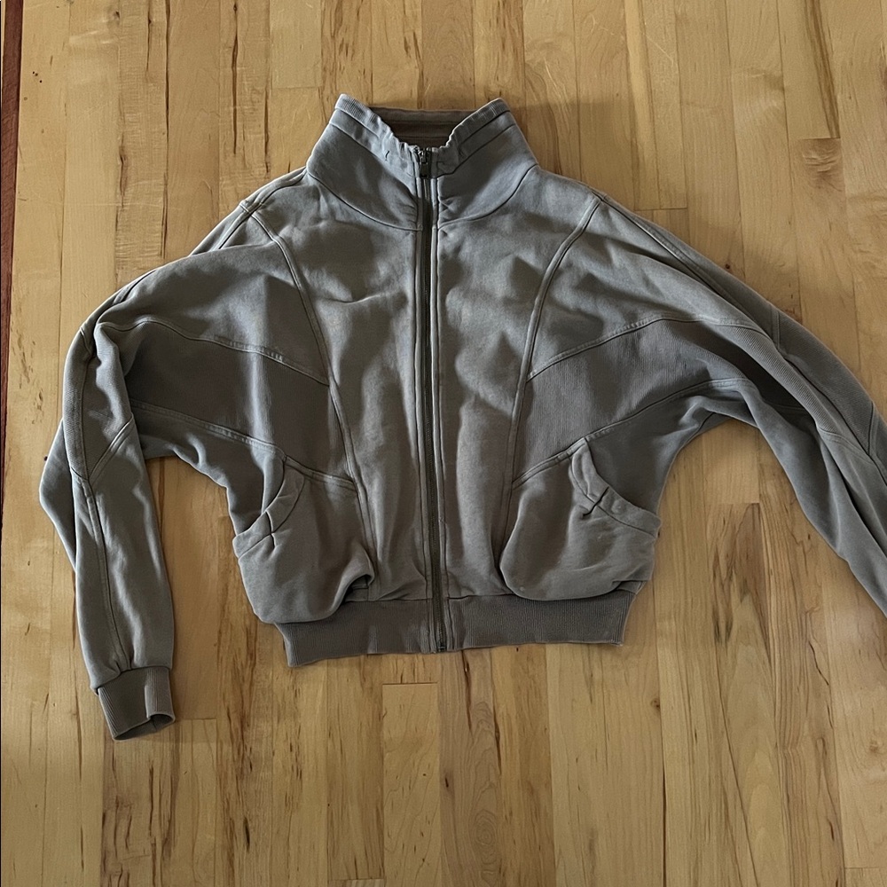 Love Stitch Taupe Zip-Up Jacket